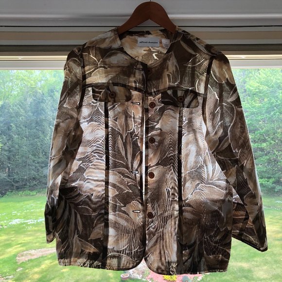 Alfred Dunner Beige Brown Leaf Print Lightweight Jacket Artsy Quiet Luxury - Picture 13 of 17